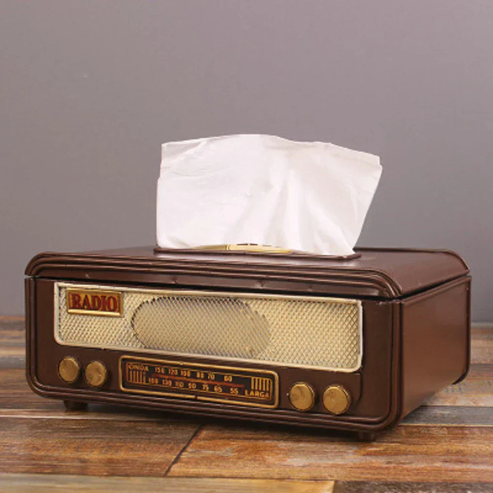 🎁 Caja de pañuelos en forma de radio retro – Soporte para toallas de papel y servilletas para hogar, bar, oficina