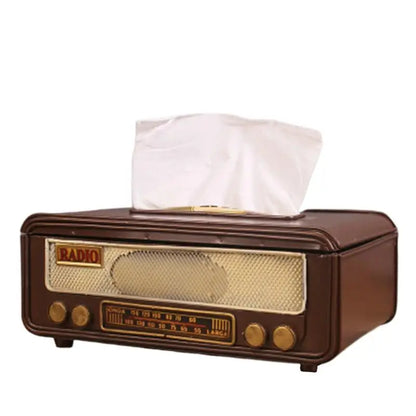 🎁 Caja de pañuelos en forma de radio retro – Soporte para toallas de papel y servilletas para hogar, bar, oficina